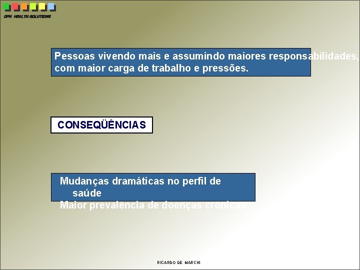 CPH HEALTH SOLUTIONS Pessoas vivendo mais e assumindo maiores responsabilidades, com maior carga de