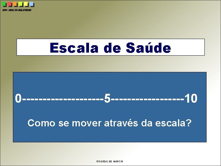 CPH HEALTH SOLUTIONS Escala de Saúde 0 ----------5 ---------10 Como se mover através da