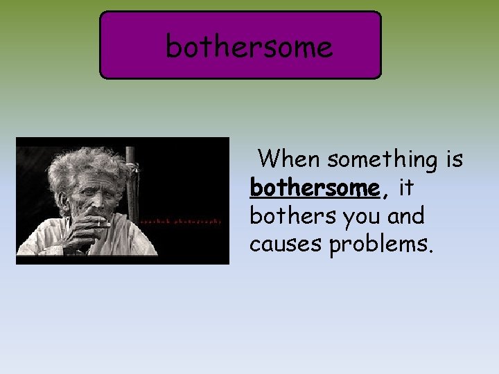 bothersome When something is bothersome, it bothers you and causes problems. 