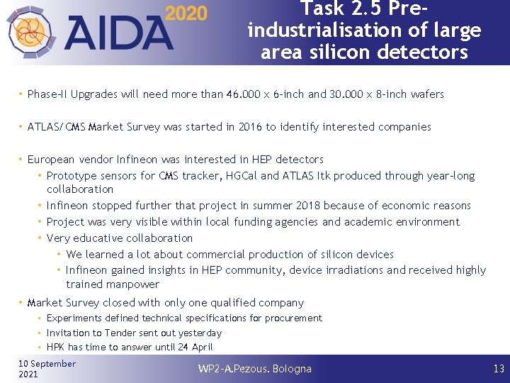 Task 2. 5 Preindustrialisation of large area silicon detectors • Phase-II Upgrades will need