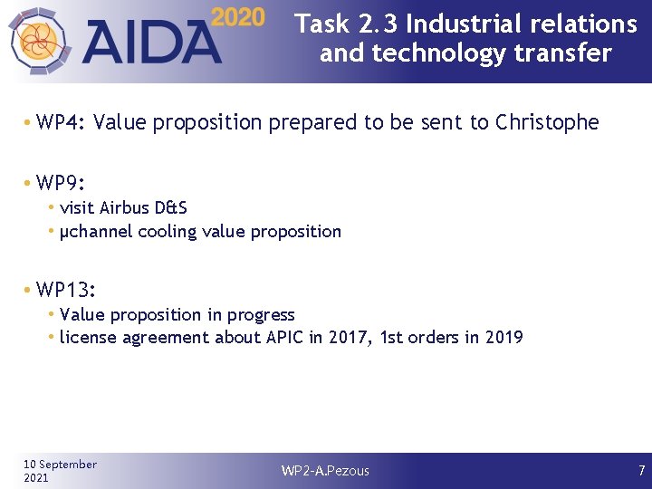 Task 2. 3 Industrial relations and technology transfer • WP 4: Value proposition prepared