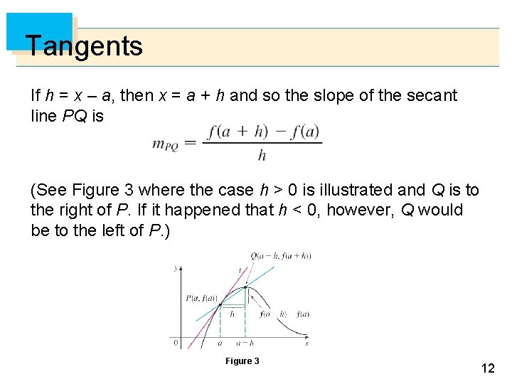 Tangents If h = x – a, then x = a + h and