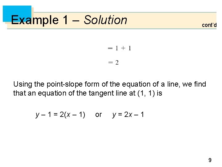 Example 1 – Solution cont’d Using the point-slope form of the equation of a