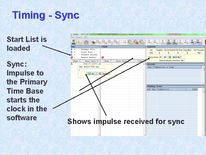 Timing - Sync Start List is loaded Sync: Impulse to the Primary Time Base