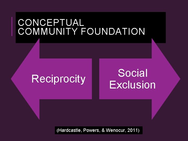 CONCEPTUAL COMMUNITY FOUNDATION Reciprocity Social Exclusion (Hardcastle, Powers, & Wenocur, 2011) 