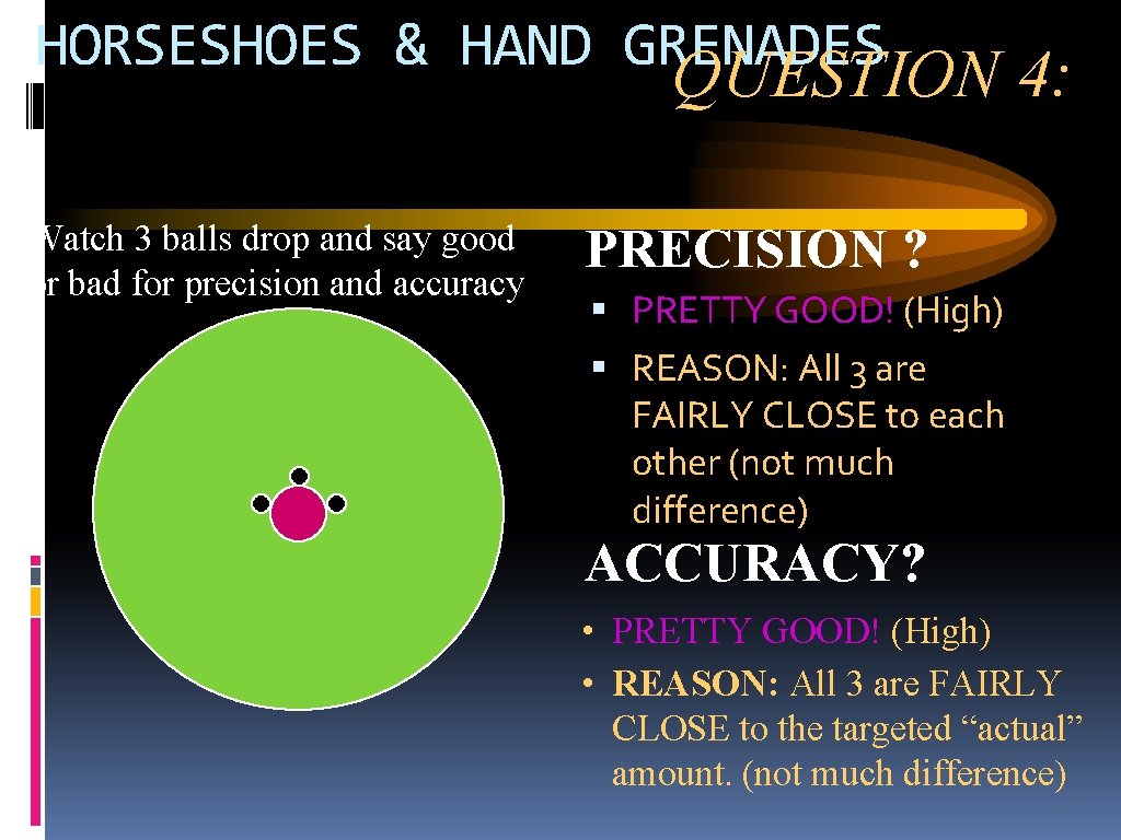 HORSESHOES & HAND GRENADES QUESTION 4: Watch 3 balls drop and say good or