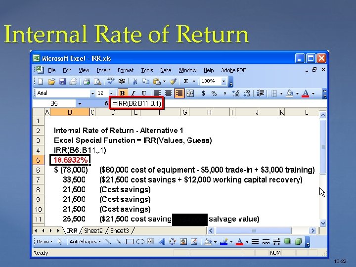 Internal Rate of Return +$4, 000 10 -22 
