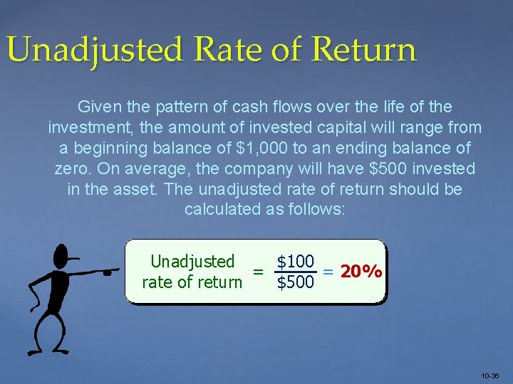 Unadjusted Rate of Return Given the pattern of cash flows over the life of