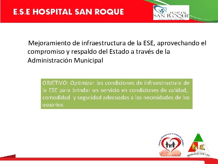 E. S. E HOSPITAL SAN ROQUE Mejoramiento de infraestructura de la ESE, aprovechando el