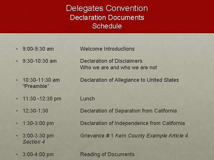 Delegates Convention Declaration Documents Schedule • 9: 00 -9: 30 am Welcome Introductions •