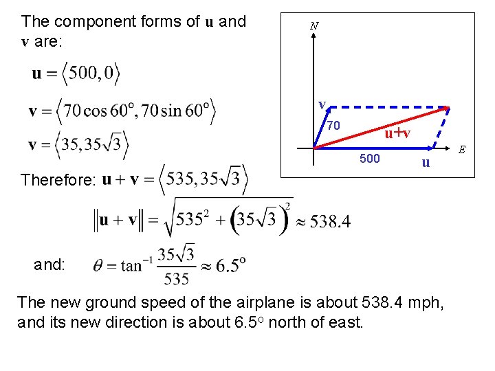 The component forms of u and v are: N v 70 u+v 500 u