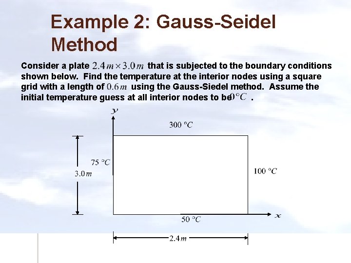 Example 2: Gauss-Seidel Method Consider a plate that is subjected to the boundary conditions