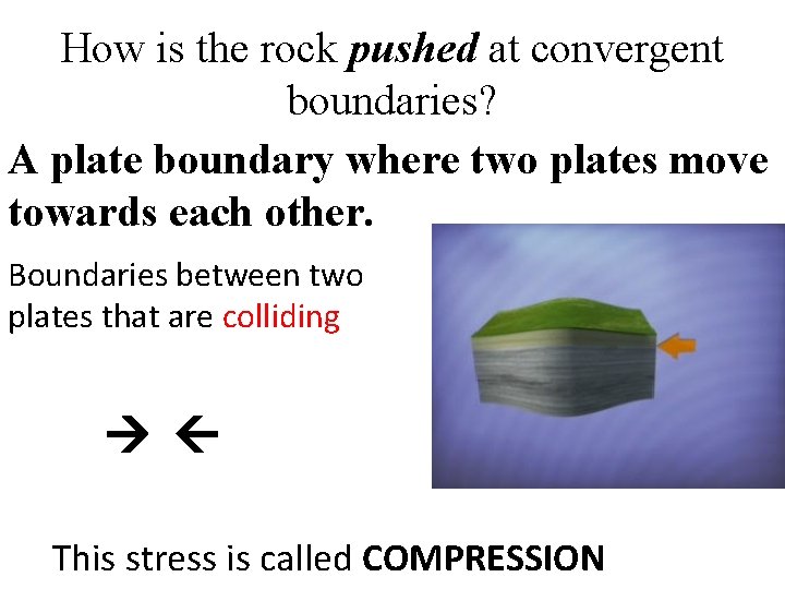 How is the rock pushed at convergent boundaries? A plate boundary where two plates