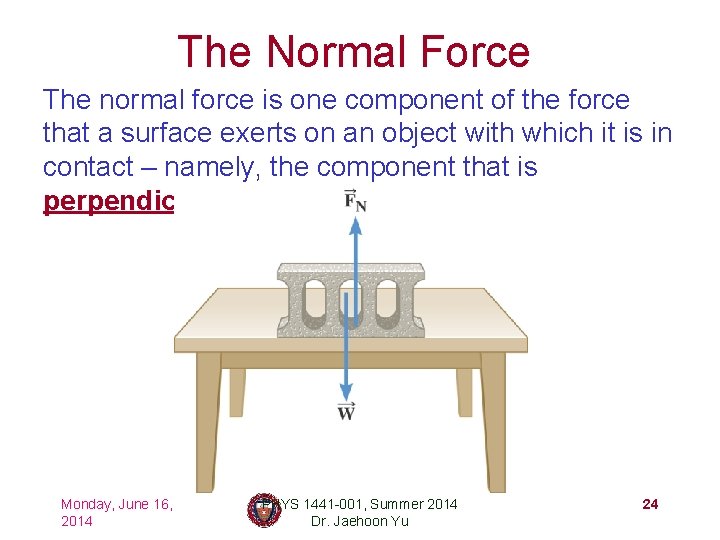 The Normal Force The normal force is one component of the force that a
