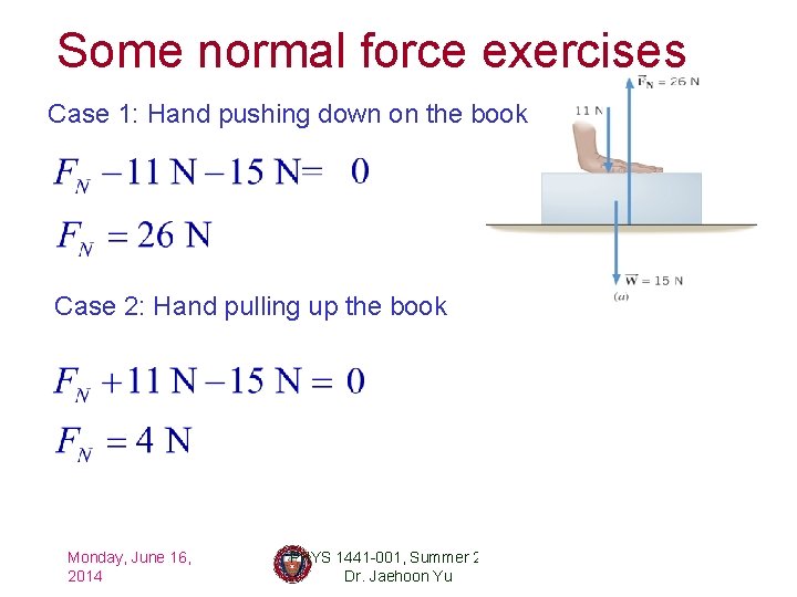 Some normal force exercises Case 1: Hand pushing down on the book Case 2: