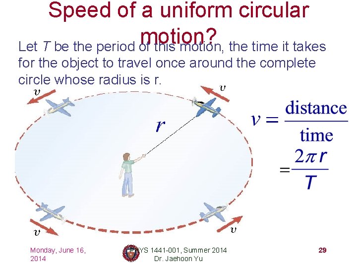 Speed of a uniform circular motion? Let T be the period of this motion,
