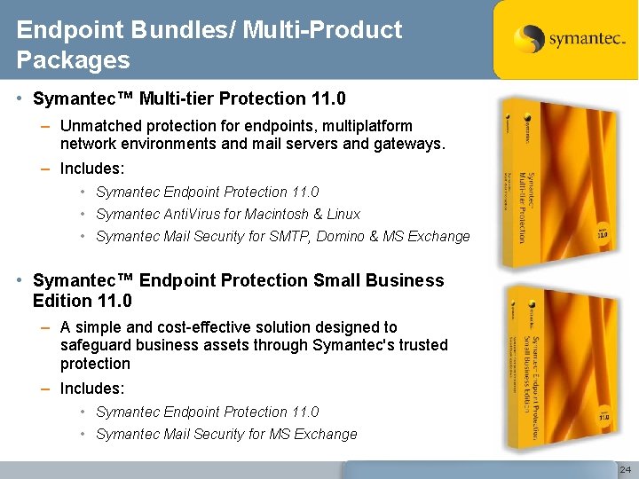 Endpoint Bundles/ Multi-Product Packages • Symantec™ Multi-tier Protection 11. 0 – Unmatched protection for