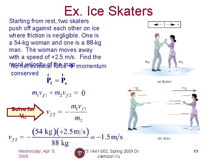 Ex. Ice Skaters Starting from rest, two skaters push off against each other on