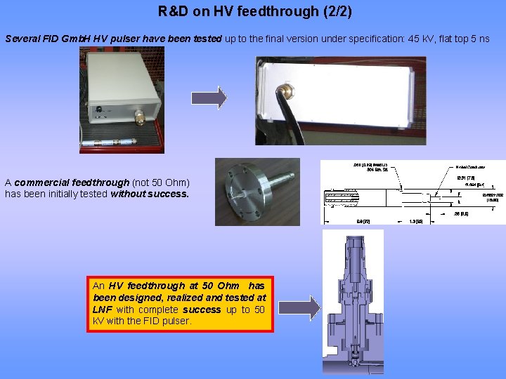 R&D on HV feedthrough (2/2) Several FID Gmb. H HV pulser have been tested