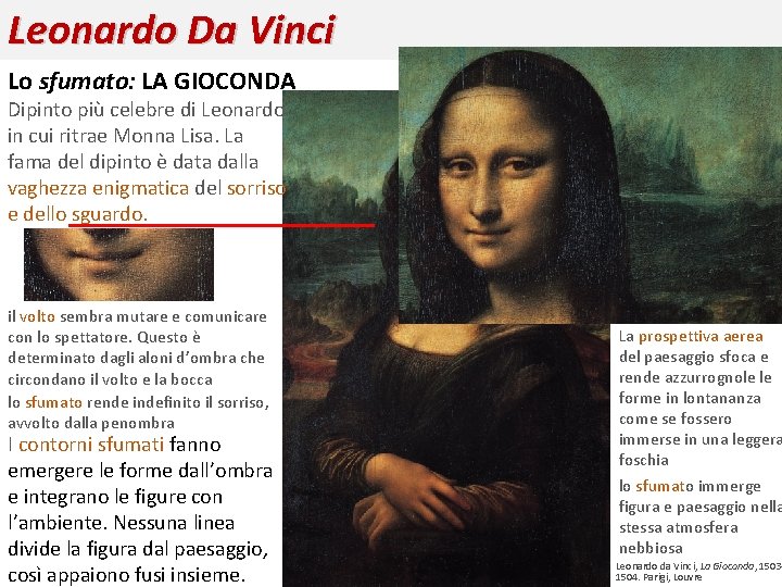 Leonardo Da Vinci Lo sfumato: LA GIOCONDA Dipinto più celebre di Leonardo in cui