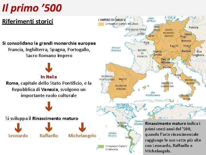 Il primo ’ 500 Leonardo Da Vinci Riferimenti storici Si consolidano le grandi monarchie