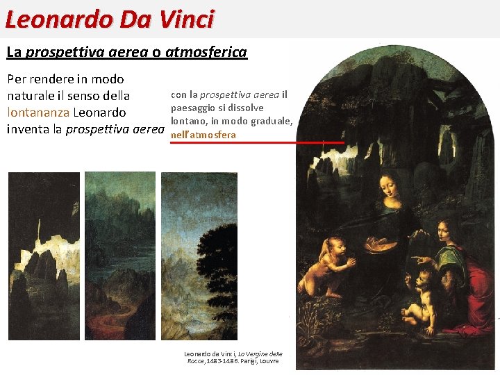 Leonardo Da Vinci La prospettiva aerea o atmosferica Per rendere in modo naturale il