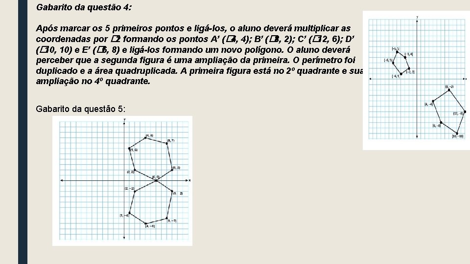 Gabarito da questão 4: Após marcar os 5 primeiros pontos e ligá-los, o aluno