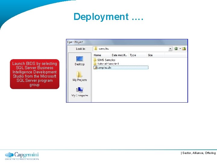 Deployment …. Launch BIDS by selecting SQL Server Business Intelligence Development Studio from the