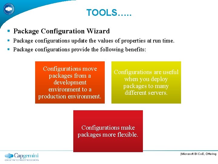 TOOLS…. . § Package Configuration Wizard § Package configurations update the values of properties