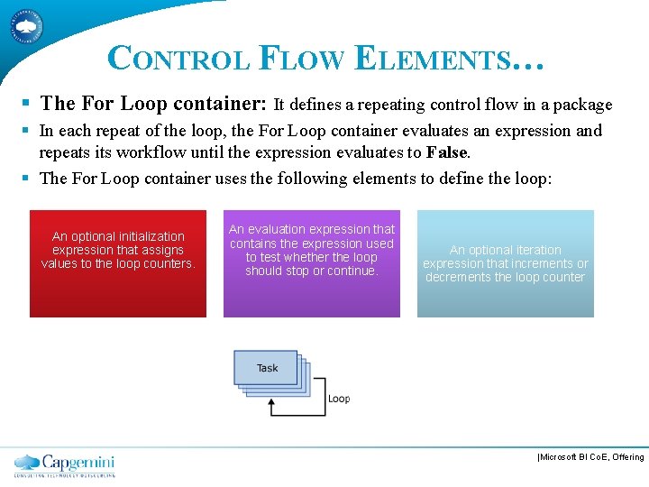 CONTROL FLOW ELEMENTS… § The For Loop container: It defines a repeating control flow