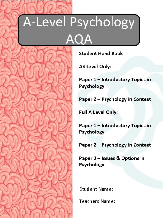 A-Level Psychology AQA Student Hand Book AS Level Only: Paper 1 – Introductory Topics