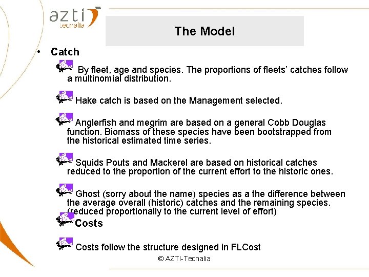 The Model • Catch By fleet, age and species. The proportions of fleets’ catches