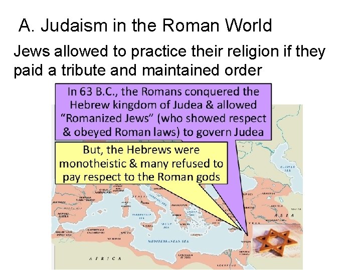 A. Judaism in the Roman World Jews allowed to practice their religion if they