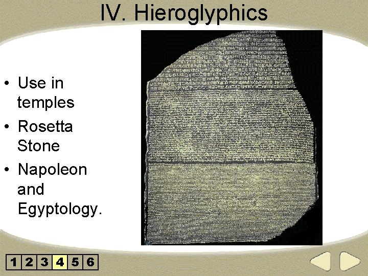 IV. Hieroglyphics • Use in temples • Rosetta Stone • Napoleon and Egyptology. 1