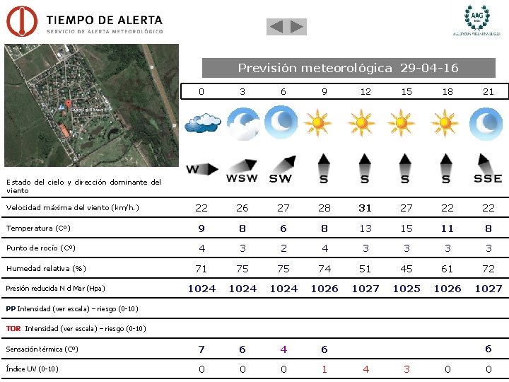 Previsión meteorológica 29 -04 -16 0 3 6 9 12 15 18 21 22