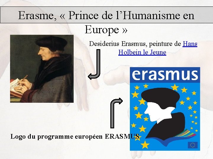 Erasme, « Prince de l’Humanisme en Europe » Desiderius Erasmus, peinture de Hans Holbein