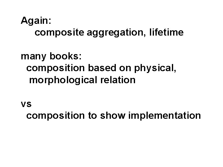 Again: composite aggregation, lifetime many books: composition based on physical, morphological relation vs composition