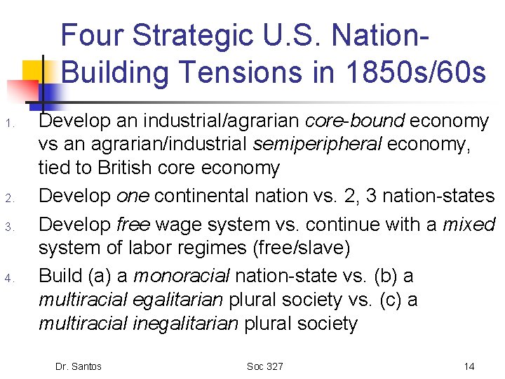 Four Strategic U. S. Nation. Building Tensions in 1850 s/60 s 1. 2. 3.