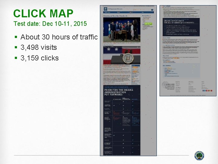 CLICK MAP Test date: Dec 10 -11, 2015 § About 30 hours of traffic