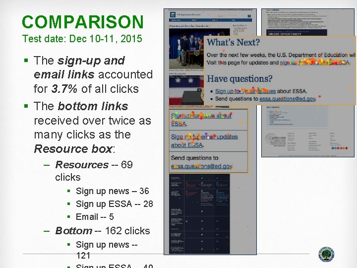 COMPARISON Test date: Dec 10 -11, 2015 § The sign-up and email links accounted