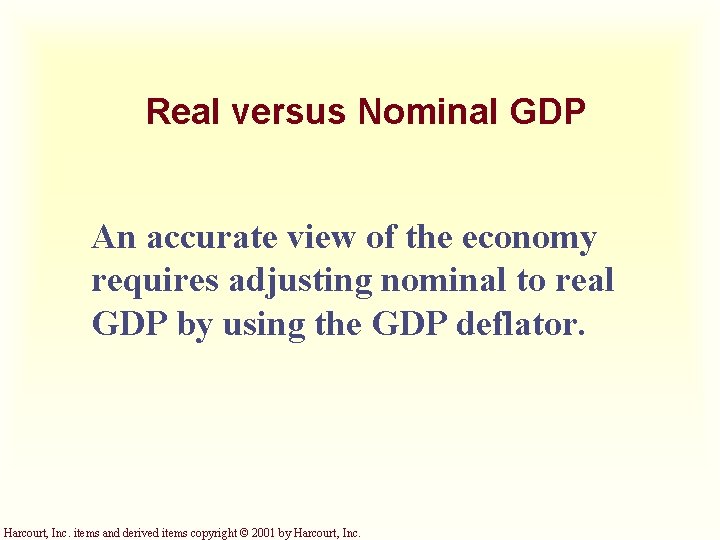 Real versus Nominal GDP An accurate view of the economy requires adjusting nominal to