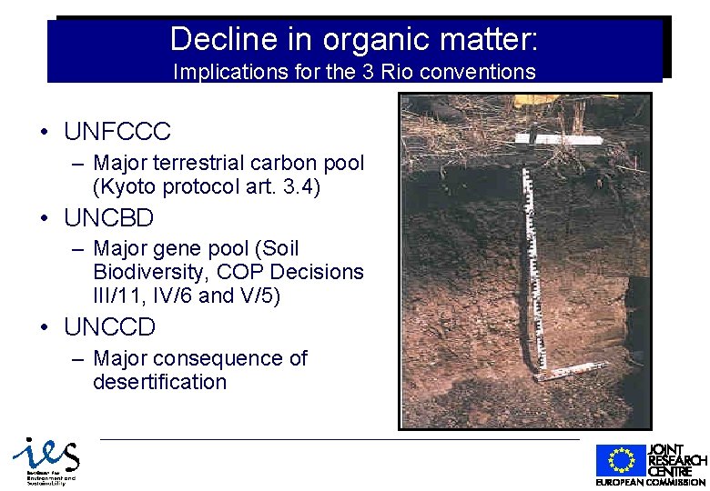 Decline in organic matter: Implications for the 3 Rio conventions • UNFCCC – Major