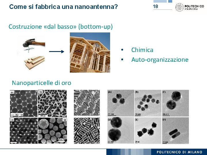 Come si fabbrica una nanoantenna? 18 Costruzione «dal basso» (bottom-up) • • Nanoparticelle di