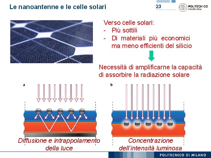 Le nanoantenne e le celle solari 23 Verso celle solari: - Più sottili -