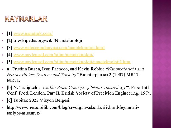  • • • [1] www. nanoturk. com/ [2] tr. wikipedia. org/wiki/Nanoteknoloji [3] www.