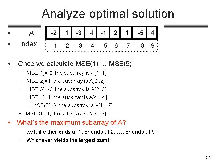 Analyze optimal solution • A • Index • Once we calculate MSE(1) … MSE(9)