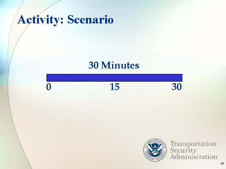 Activity: Scenario 30 Minutes 0 15 30 35 