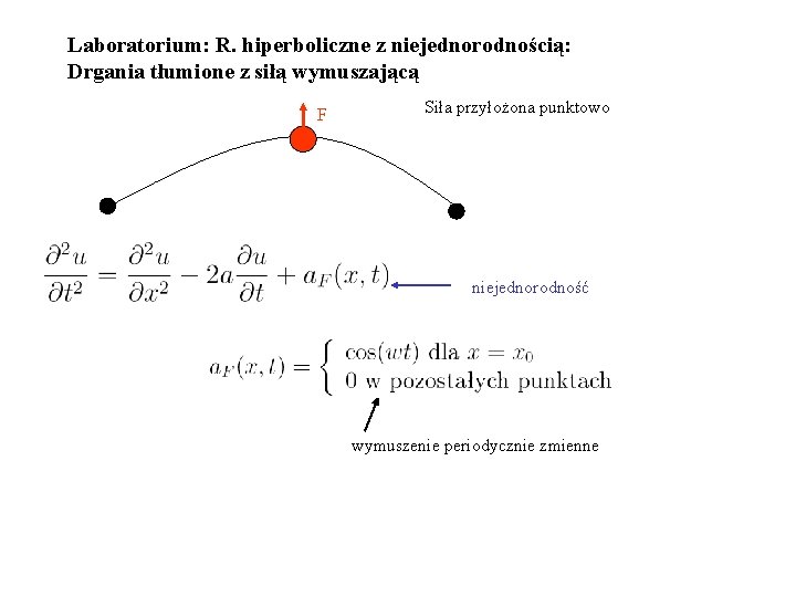 Laboratorium: R. hiperboliczne z niejednorodnością: Drgania tłumione z siłą wymuszającą F Siła przyłożona punktowo