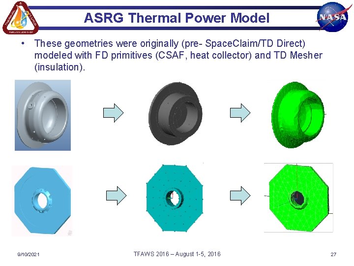 ASRG Thermal Power Model • These geometries were originally (pre- Space. Claim/TD Direct) modeled