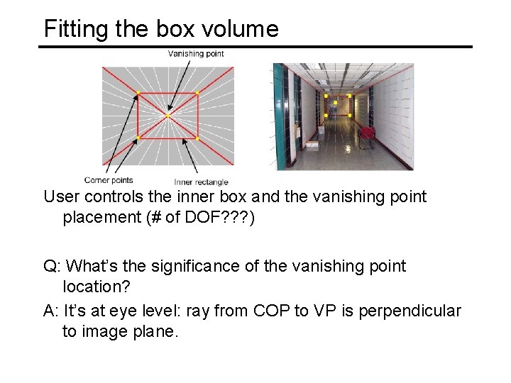 Fitting the box volume User controls the inner box and the vanishing point placement